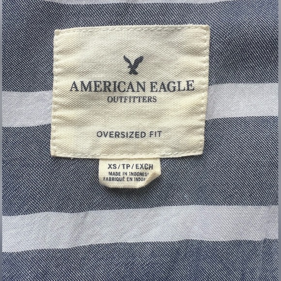 American Eagle Blue White Stripe Button Down Long Sleeve Blouse Size XS - Picture 6 of 6